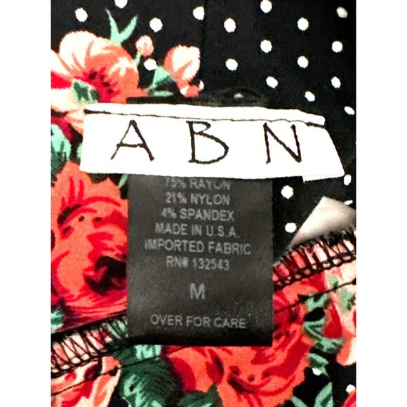 ABN Floral Pencil Skirt M Black White Dot High Waist Stretchy Retro Made USA - Picture 8 of 11